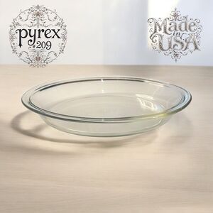 Vintage pyrex 209 Deep Pie Plate 9'' Clear Glass Flat Rim USA Made